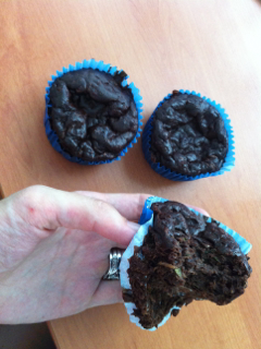 Chocolate zucchini muffins inside